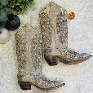 CORRAL WOMEN'S GLITTER INLAY AND CRYSTALS WEDDING BOOTS - SNIP TOE